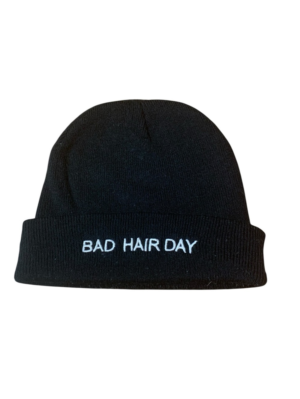 Black "Bad Hair Day" Embroidered Cuffed Beanie | Unisex Knit Toque